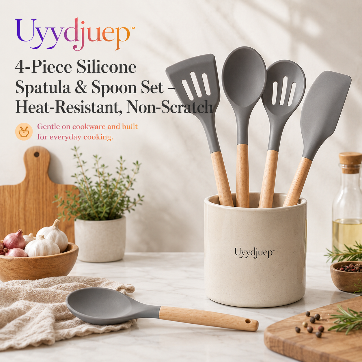Uyydjuep™ 4-Piece Silicone Spatula & Spoon Set – Heat-Resistant, Non-Scratch Cooking Utensils
