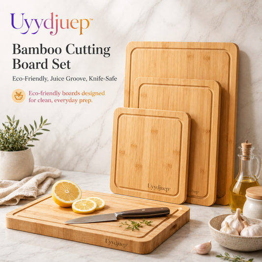 Uyydjuep™ Bamboo Cutting Board Set – Eco-Friendly, Juice Groove, Knife-Safe Kitchen Boards