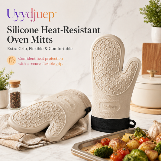 Uyydjuep™ Silicone Heat-Resistant Oven Mitts – Extra Grip, Flexible & Comfortable Kitchen Gloves