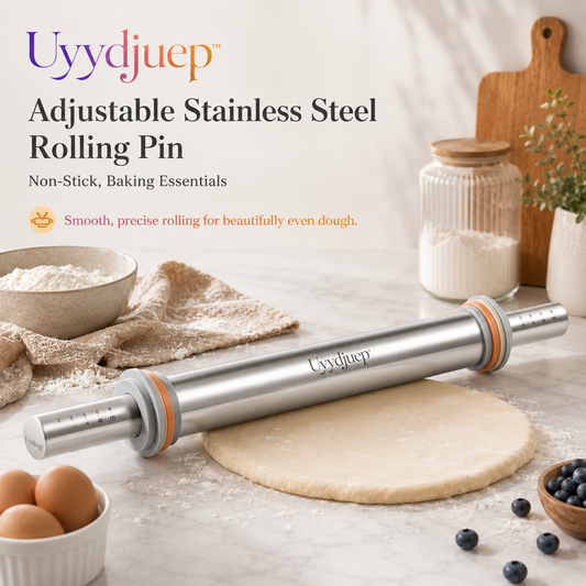 Uyydjuep™ Adjustable Stainless Steel Rolling Pin – Non-Stick Dough Roller, Baking Essentials