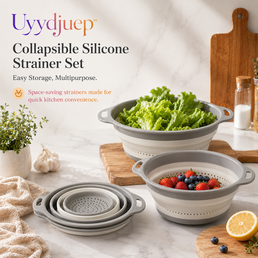 Uyydjuep™ Collapsible Silicone Strainer Set – Easy Storage, Multipurpose Pasta & Produce Colanders